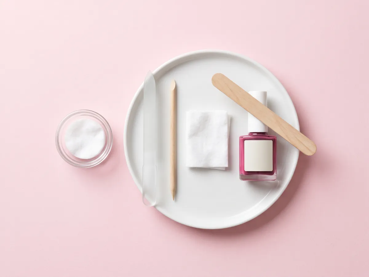 At-home manicure checklist tools flat-lay