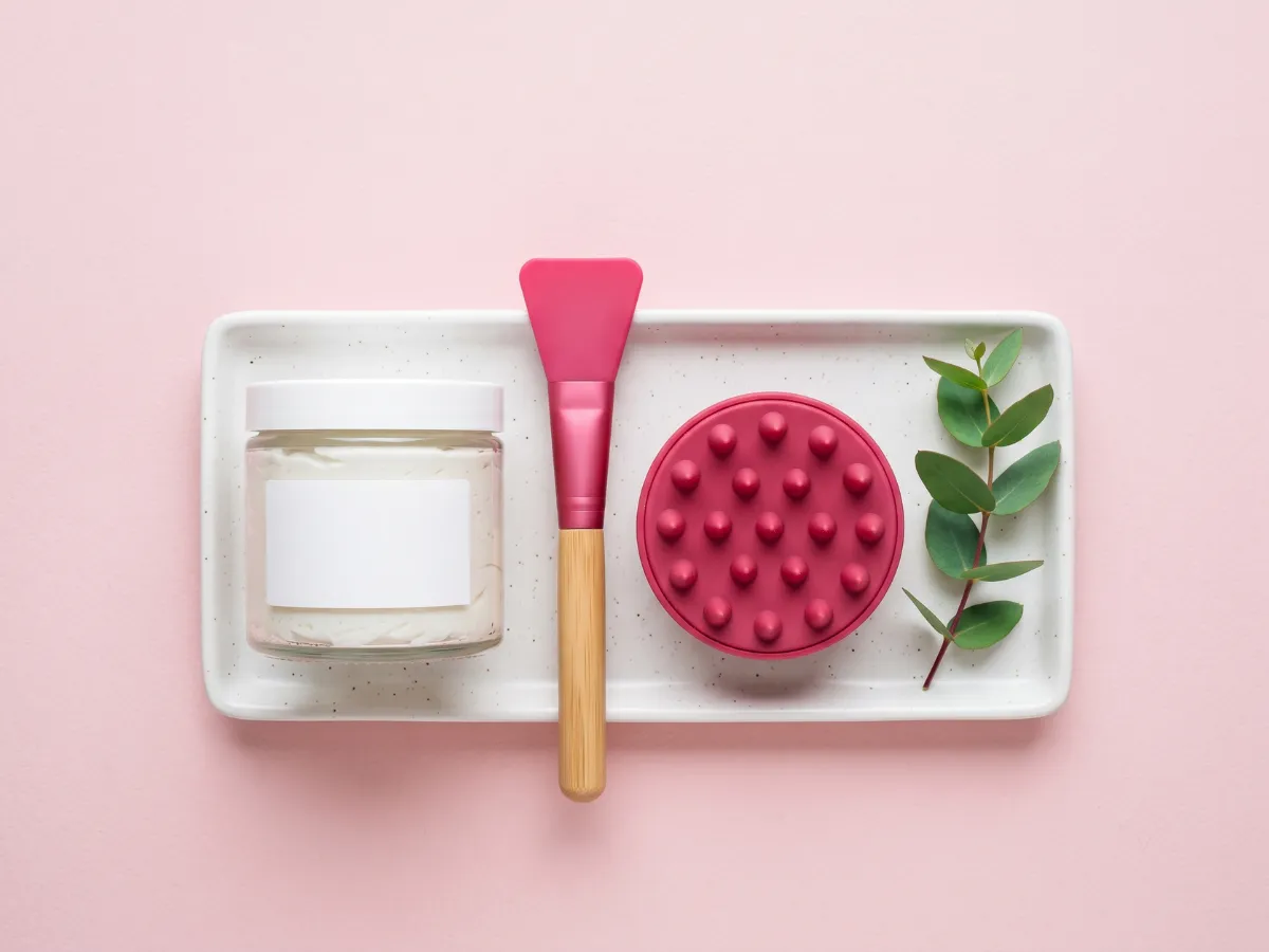 Hair mask routine for dry hair flat-lay