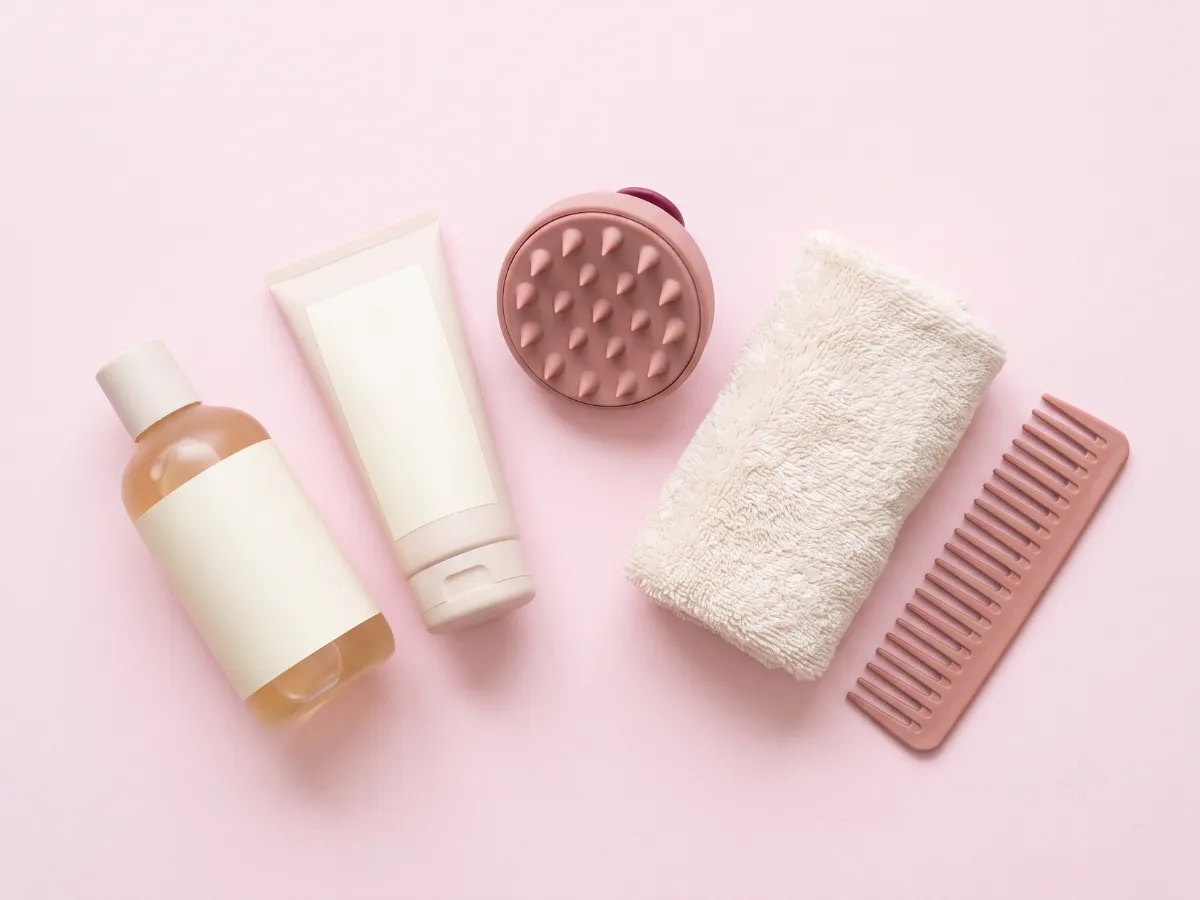 Wash-day routine checklist steps flat-lay
